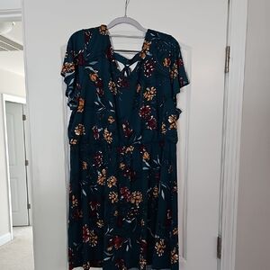 Maurices Teal and Maroon Floral Midi Dress